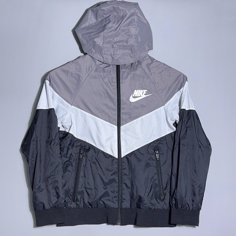 Nike Windrunner Jacket Kids Size Small Polyester Grey White Black Sportswear